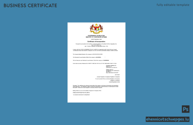 Beispiel eines malaysischen Gewerberegistrierungszertifikats (Word- und PDF-Datei)